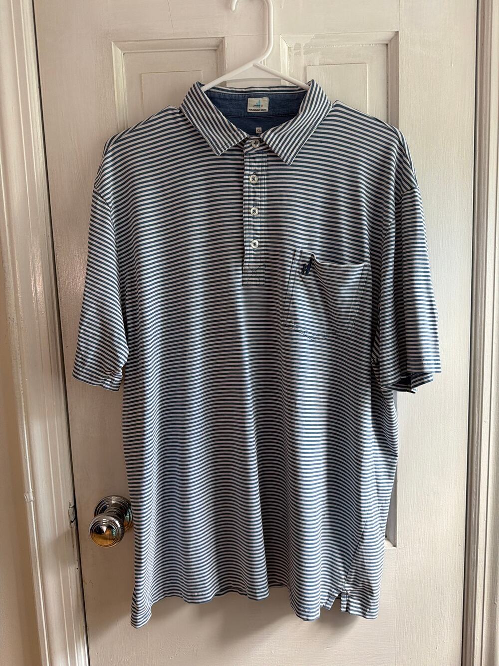 Johnie-O Hangin' Out Size XL Men's White Blue Stripe Polo